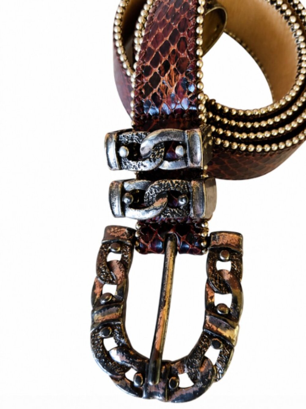 Streets Ahead Snake Embossed Leather Belt Chain Trim Ornate Buckle M